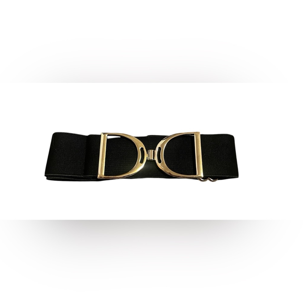 NEW in box Luxequine Black w/Gold Stirrup Buckle Elastic Belt OSFM